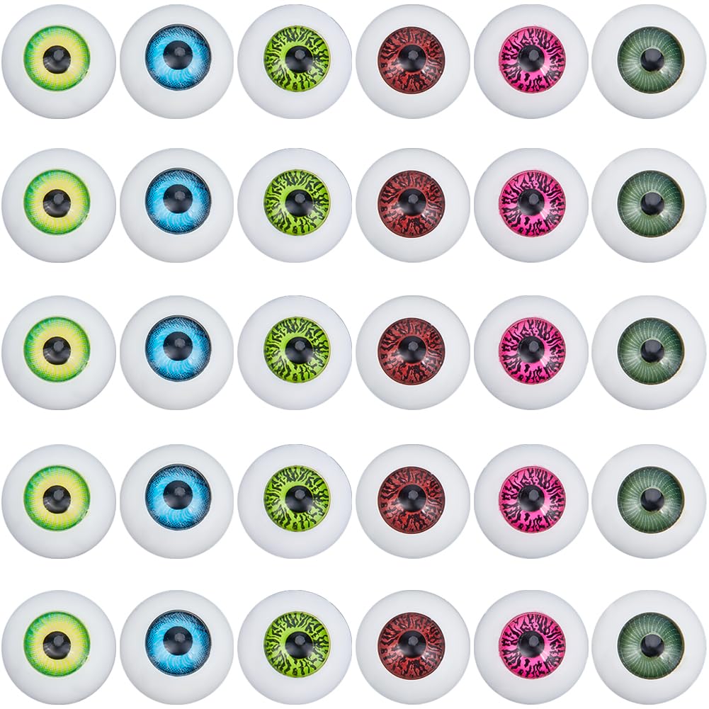 GORGECRAFT 36Pcs 6 Colors Plastic Half Round Doll Eyeballs 16mm Realistic Acrylic Scary Hollow Pupil Eyes Halloween Horror Props for Doll Bears Making Repair Craft DIY Accessories