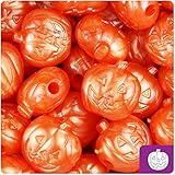 BEADTIN Orange Pearl 20mm Halloween Jack O Lantern Pony Beads (24pc)