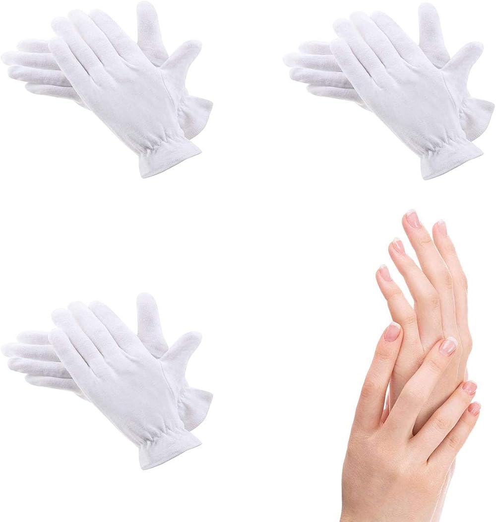 CGBOOM 3 Pairs Moisturizing Gloves White Cotton One Size Fits Most
