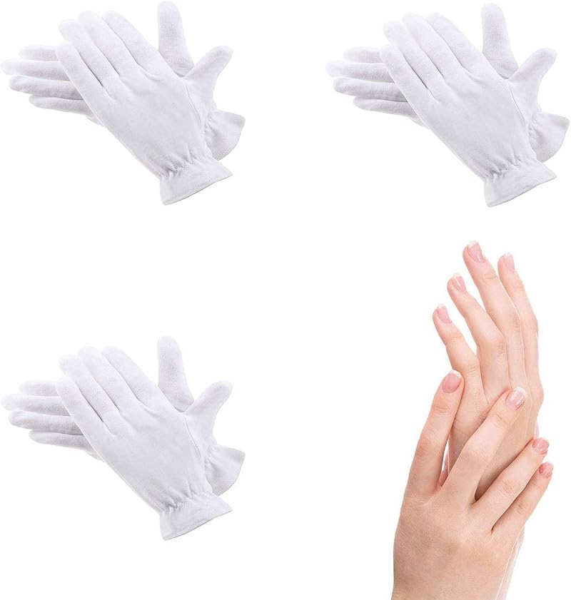 CGBOOM 3 Pairs Moisturizing Gloves White Cotton One Size Fits Most