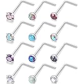 Kridzisw 18G 20G 22G Nose Rings Studs 316L Surgical Steel Straight Screw L Shaped Nose Studs for Women Men CZ Opal Size 1.5mm 2mm 2.5mm 3mm