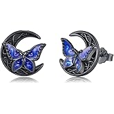 Twoowl Butterfly Stud Earrings 925 Sterling Silver Celtic Moon Earrings Irish Celtic Jewelry Gifts for Women