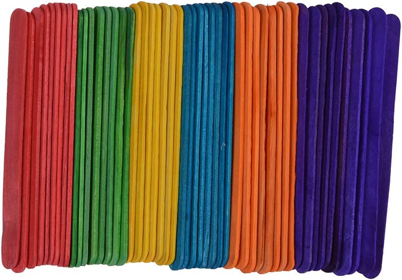 Changyin Multi Coloured Wood Craft Sticks for DIY Crafts Creative Designs,Pack Of 100