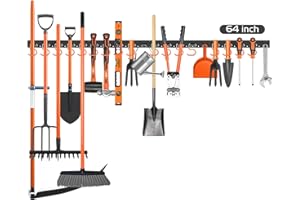 HORUSDY 64 Inch Adjustable Storage System, Wall Mount Tool Organizer, Tool Hangers for Mop and Broom Holder Shovel, Rake, Bro