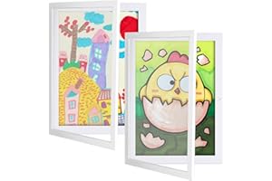 LEKAUFEN 2 Pack Kids Art Display Frames - Front Opening, Changeable for Wall & Tabletop, 8.3'X 11.8' A4 Picture Artwork Frame for Drawing, 3D Picture Hanging Home