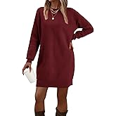 Arach&Cloz Womens Fall Fashion 2024 Sweater Dress Oversized Crew Neck Long Sleeve Knit Pullover Winter Clothes