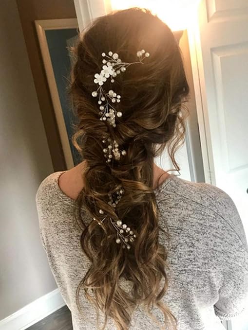 Amazon Com Unicra Wedding Flower Hair Vines Sliver Bridal Pearl