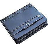 14" Laptop Briefcase, Vegan Leather Portfolio with Zipper Compartments x 2, A4 Papers Holder Padfolio Organizer