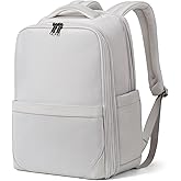 Hanke Expandable Travel Backpack 17 Inch, Full-Open Laptop Backpack Fits 15.6 Inch, Carry On Personal Item Bag with Luggage Strap, Business Work Backpack for Women Men, Greyish White