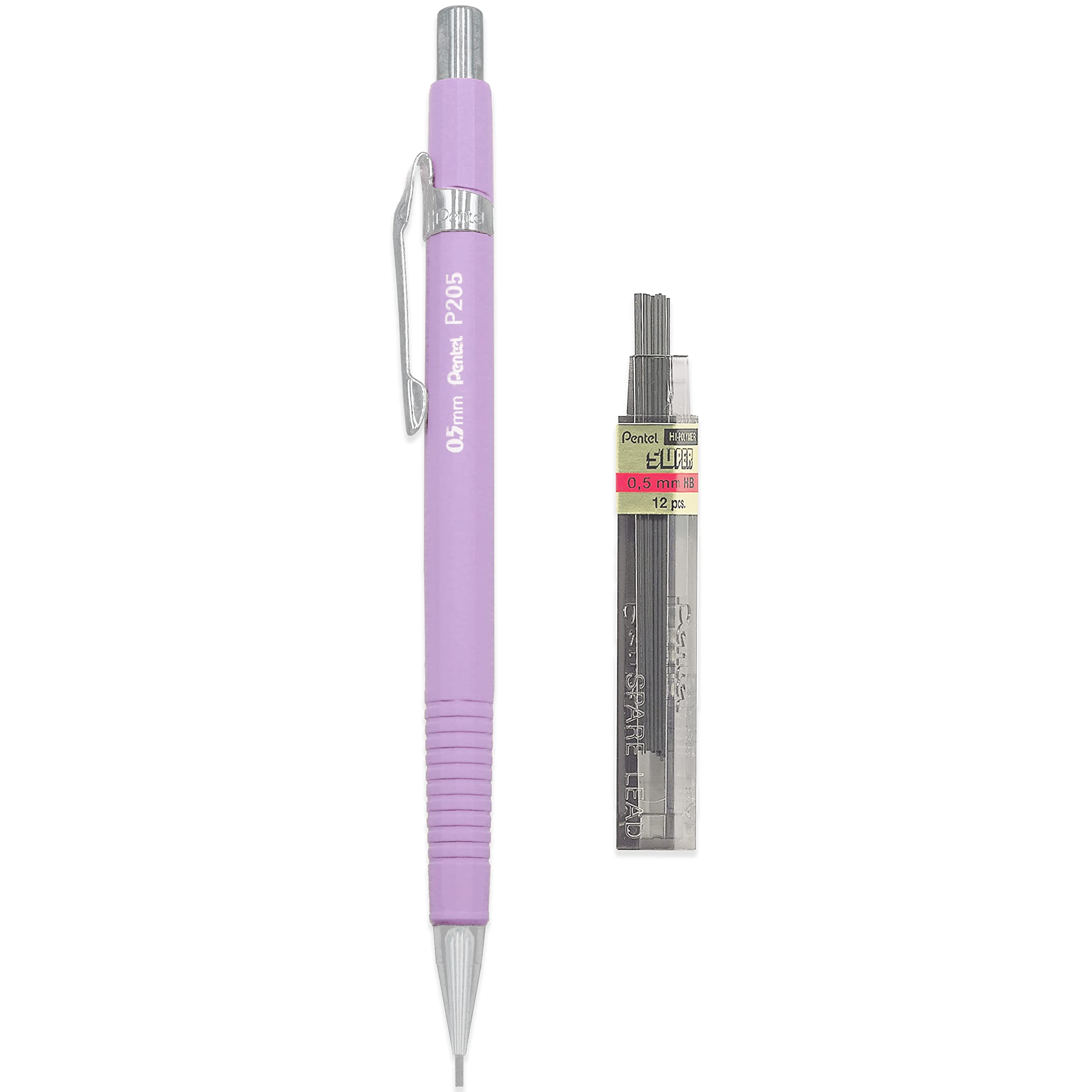 Pentel P205-97C Mechanical Automatic Pencil - Pastel Floral Range - Single + 12 HB 0.5mm Refill Leads (Purple)