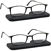 COVESATO Lightweight thin Square Reading Glasses Slim Mini Pocket Readers for Women Men with Portable Case
