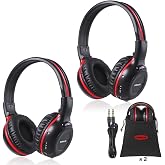 SIMOLIO 2 Pack of Wireless Car Headphones, 2 Channel IR Wireless Headphones for Kids, Not Bluetooth, in Car DVD Headsets with Storage Bag for Vehicle Universal Rear Entertainment System
