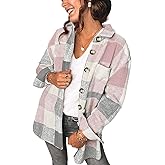 Women's Brushed Plaid Shirts Long Sleeve Flannel Lapel Button Down Cardigan Boyfriend Shacket Jacket Coats