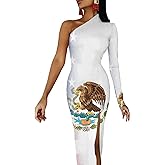 U.S.A Mexican Flag Women's Maxi Dress Half Sleeve Dresses Slim Split for Evening Party