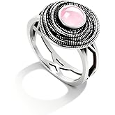 DALEGEM Mulit Circle Cross Lines Thick Top Jade Gem Ring,Silver Plated Cocktail Party Ring,Statement Ring Jewelry Gift for Women