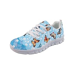 Wanyint Butterfly Print Women Sneakers Blue Mermaid