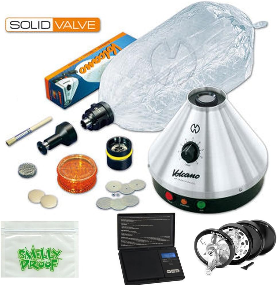 Premium Volcano Vaporizer Classic w Solid Valve Kit, Scale, Mill Grinder, Baggie