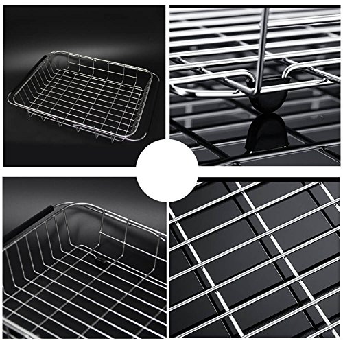 GTHUNDER Over Sink Basket Dish Drying Rack Stainless steel Kitchen organizer Strainer Dish Drainer with Adjustable Arms Holder Drying Organizer for Vegetable Fruit - Thumbnail 3