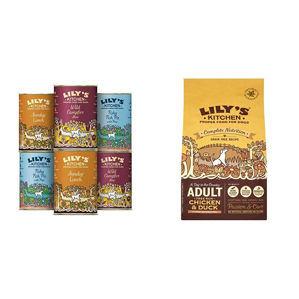 Lily's Kitchen Grain Free Multipack Wet Dog Food, 400 g, Pack of 6 with Adult Chicken and Duck Complete Dry Dog Food (2.5 kg)