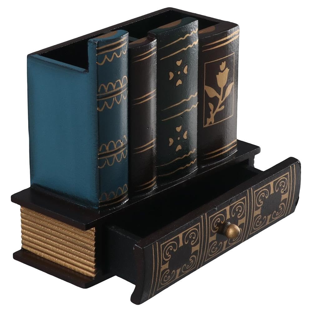 Risedot Vintage Book Pen Holder Brown Decorative Wood Storage Drawer Gift Fake Book Library Books Design Office