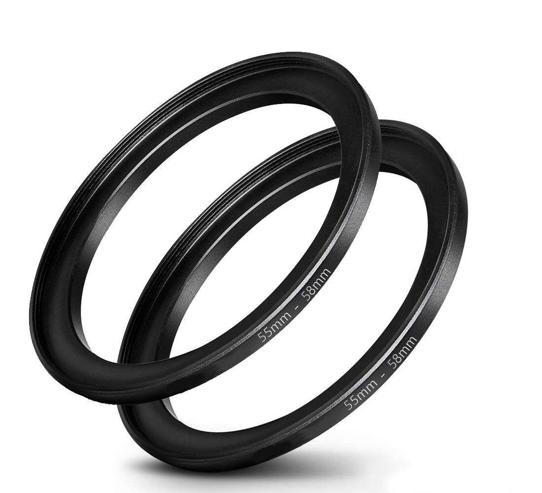 55mm-58mm Step Up Ring [55mm Lens to 58mm Filter], FANZR Camera Lens Filter Adapter Ring Lens, Premium Aluminum (2 Pack)
