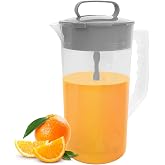 1 Pack Mixing Pitcher for Drinks, 2 Quart/ 64oz Plastic Water Pitcher with Lid，Easy-Mix Juice Container，Angled Plastic Blades and Adjustable Mixer Plunger for Mix Juice, Milk,Tea, Beverage Container&hellip;