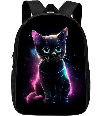 Guosanchn Black Cat Backpack for Girls & Boys - Middle & Elementary School Bag with Front Pocket - Back to School Supplies - Back Pack Purse Knapsack for Daycare