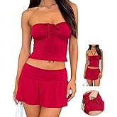 CAPE CLIQUE Rave Outfits for Women Cute Summer Festival Two Piece Sets Sexy Going Out Y2K Skirt Skort and Top Set