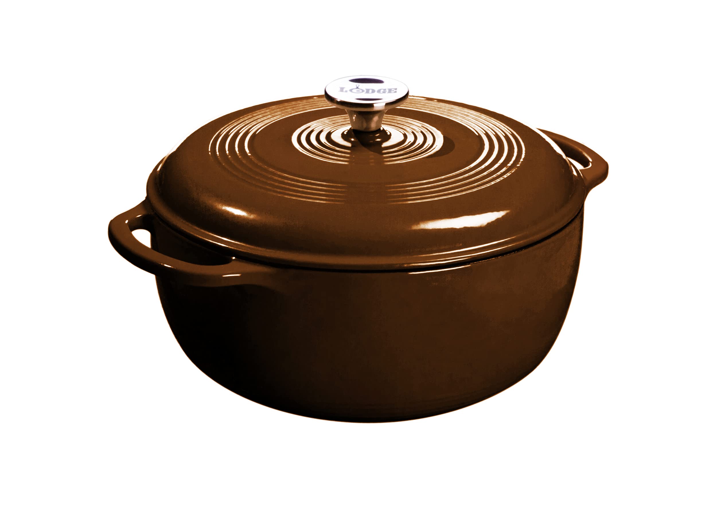 Photo 1 of Lodge 6 Quart Enameled Cast Iron Dutch Oven with Lid – Dual Handles – Oven Safe up to 500° F or on Stovetop - Use to Marinate, Cook, Bake, Refrigerate and Serve – Burnt Sienna