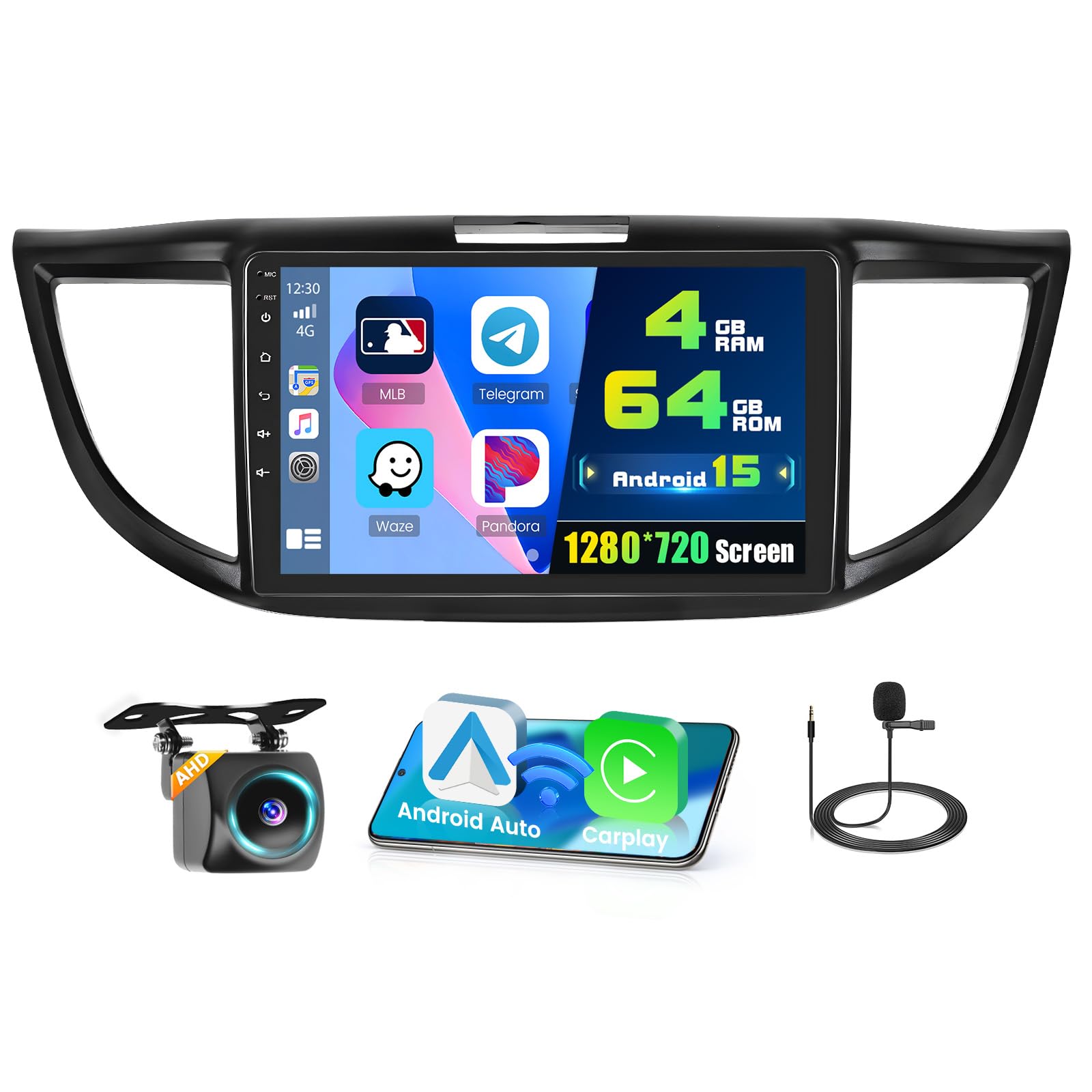 Photo 1 of [4G+64G] Android 15 Car Radio Stereo for Honda CRV 2012-2016, Wireless Carplay Android Auto, 9 Inch IPS Touch Screen Car Radio Bluetooth GPS SWC FM RDS 5G WiFi DSP Free AHD Cam