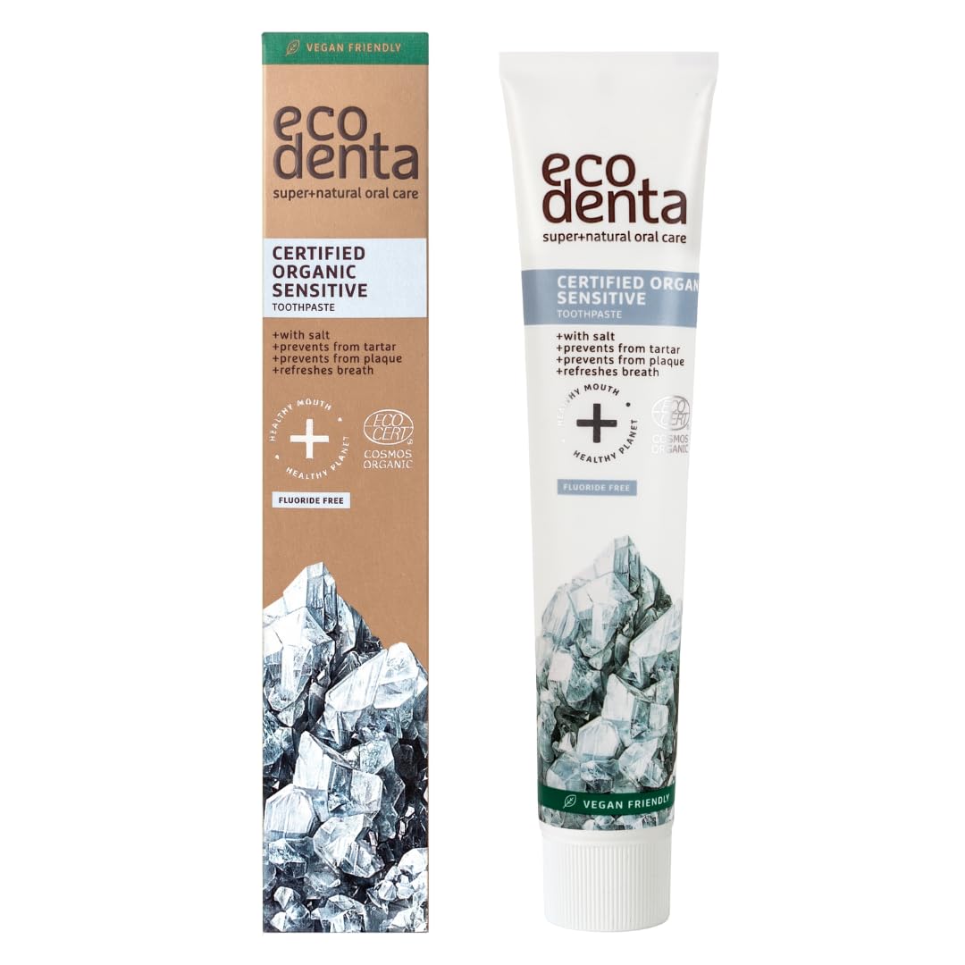 Ecodenta Organic Toothpaste Fluoride Free - Sensitivity Relief Tooth Paste with Salt and Aloe Vera Vegan Friendly 75ml