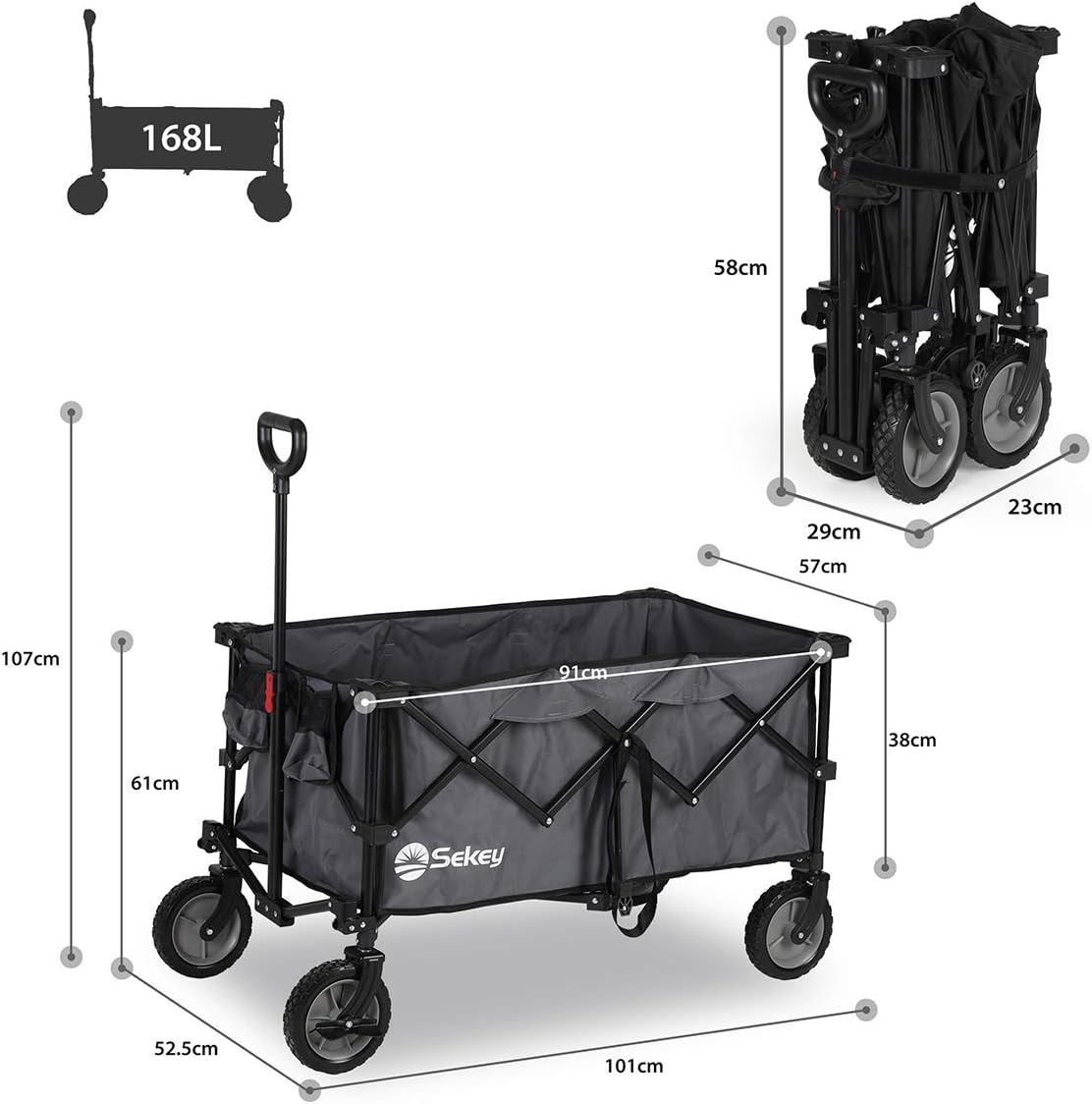 Carrello Pieghevole Da Spiaggia E Campeggio Con Baldacchino Rimovibile – Fuoristrada, Capacità 100kg, Colore Caramello