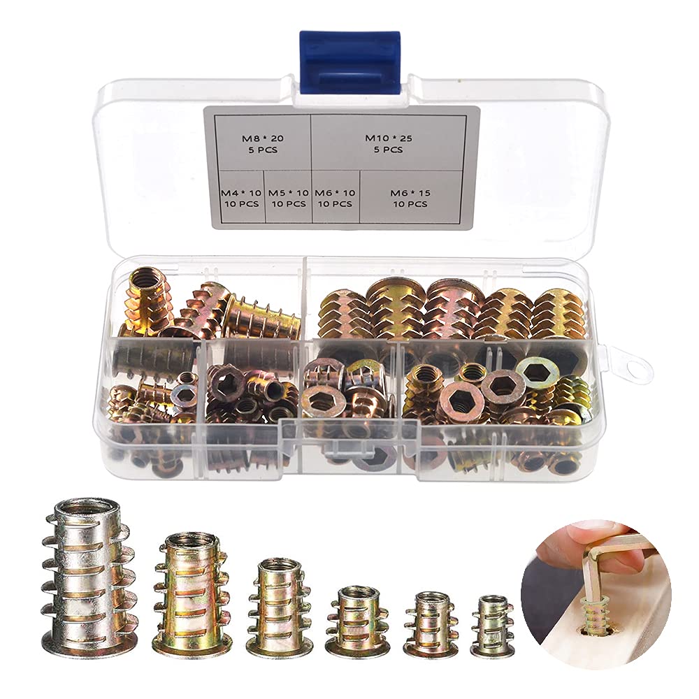 YIXISI 50 PCS Zinc Alloy Hex Socket Screw-in Nuts Kit, Furniture Hex Socket Screw Inserts Threaded Insert Nuts M4 / M5 / M6 / M8 / M10, for Wood Furniture
