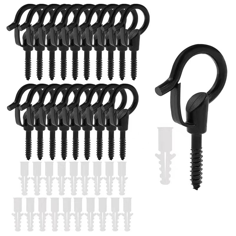 Ieron Q-Hanger 20pcs Screw-in Hooks with Anchors for LED Light Strip Basket Hanging Decoration Indoor & Outdoor - Black, Metal