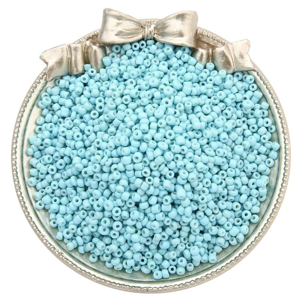 Pack of 1000 3 mm Round Glass Beads, Mini Glass Seed Beads, Handmade Glass Seed Beads, Scattered Beads, for Handmade DIY Production, Bracelet, Necklace, Beads, Jewellery Accessories, Light Sea Blue