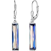 Mystic Topaz Dangle Earrings - Women 925 Sterling Silver Mystic Rainbow Rectangle Fire Topaz Leverback Drop Earring Dangling Jewelry