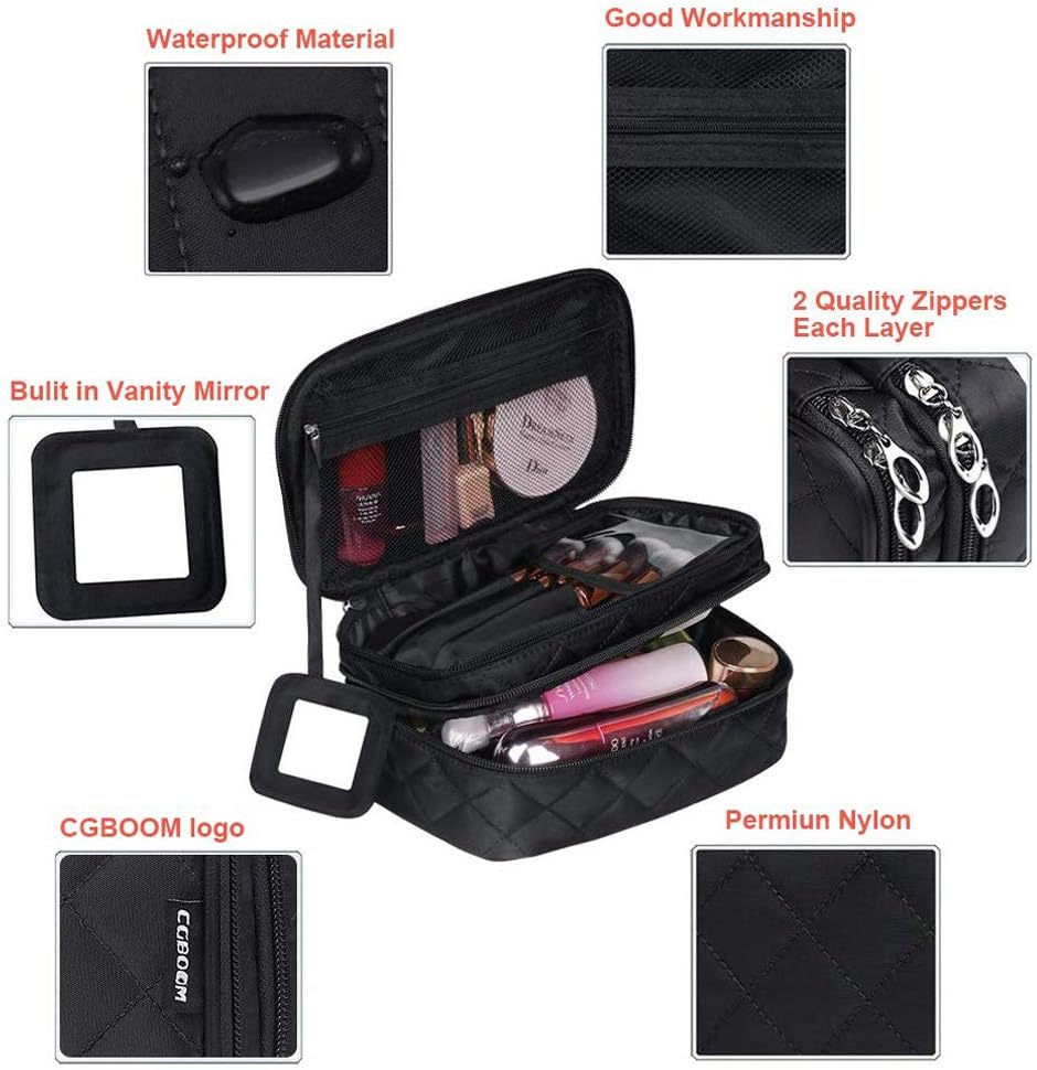 LKMY Makeup Bag Organiser for Women Professional Multi-Functional 2-Layer,Travel Cosmetic Bag Waterproof with Brush Compartment Mirror - Image 5
