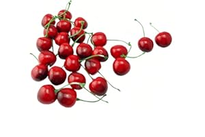 CHINSHWEHAW 20PCS Realistic Artificial Cherries, Fake Fruit Decor - Lifelike Red Cherry for Kitchen, Party, Wedding, Table Centerpiece, Photography Props, DIY Crafts - Non-Toxic PVC, Bulk Fake Cherries