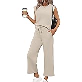 SAMPEEL Two Piece Sets for Women Casual Travel Vacation Outfits Summer Wide Leg Crop Pants Lounge Sets