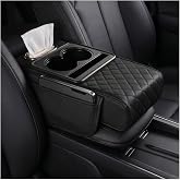 Zpana 4 in 1 Car Center Console Armrest Pillow, Memory Foam, Black | Leather Vehicle Arm Rest Cover, with Tissue Box 2 Side Storage Bag Cup &amp; Phone Holder, Universal Fit