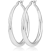 Geveay Silver Hoops Earrings for Women Hypoallergenic 925 Sterling Silver 14K Gold Plated Hoop Earrings Lightweight Large Thick Hollow Tube Hoop Earrings 30/40/50/60MM