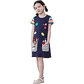 Hongshilian Little Girls Casual Cotton Dress Cartoon Print Short Sleeve Summer T-Shirt Skirt Dresses