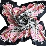 TANZKY® Women Elegant Head Scarves Large Square Scarf 100% Silk Shawl Black Pink