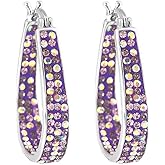 Savlano 14K White Gold Plated Inside Out Crystal Hoop Earrings For Women Comes With Savlano Gift Box