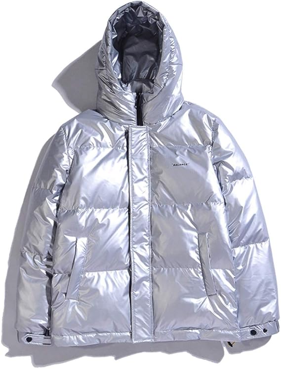 Amazon メンズ ダウンジャケット 冬服 中綿入り ダウンコート ショート丈 アウター ブルゾン フード付き 保温 防風防寒 撥水 アウトドア カジュアル 大きいサイズ おしゃれ かっこいい 光沢 ブラック シルバー コート ジャケット 通販