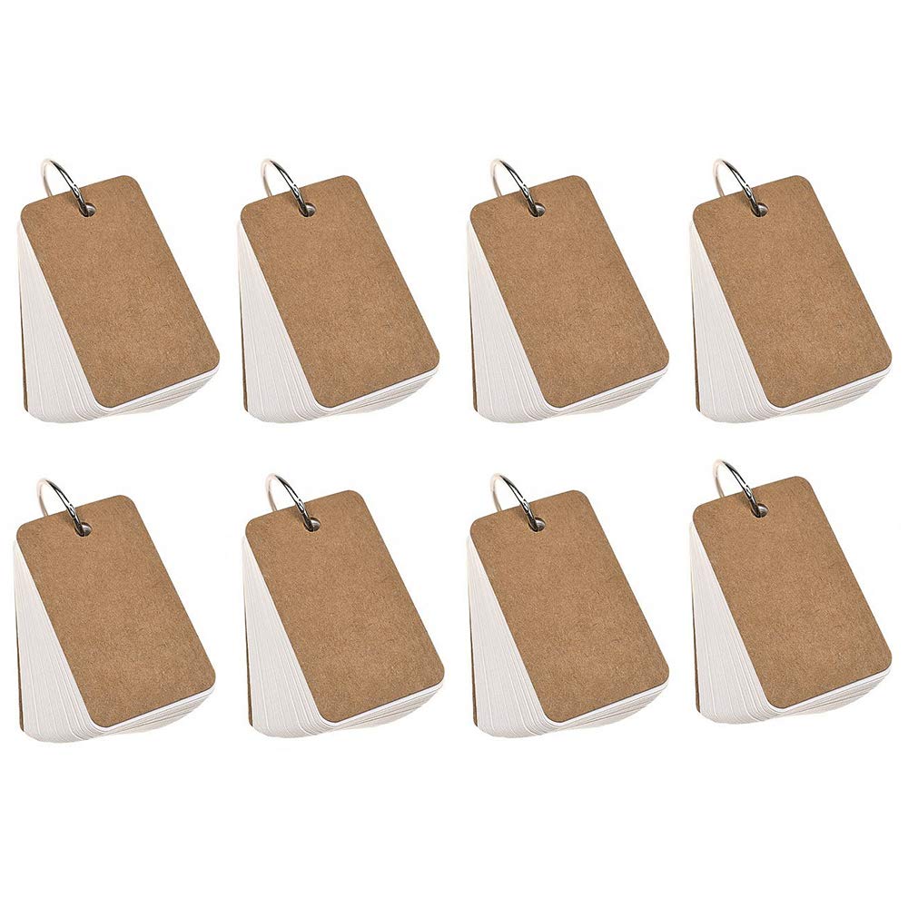 Homo Trends 8 Set 400 Pieces Revision Flash Cards, 3.5 x 2.2 inch Flash Cards Blank White Kraft Paper Binder Ring Notebook Flashcards Study Cards