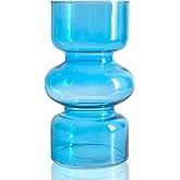 BLOFLO Blue Transparent Glass Hydroponic Vase, 7Inches Colored Glass Vase for Flower, Modern Geometric Three-Layer Floral Vases for Home Office Wedding Table Décor(Blue)