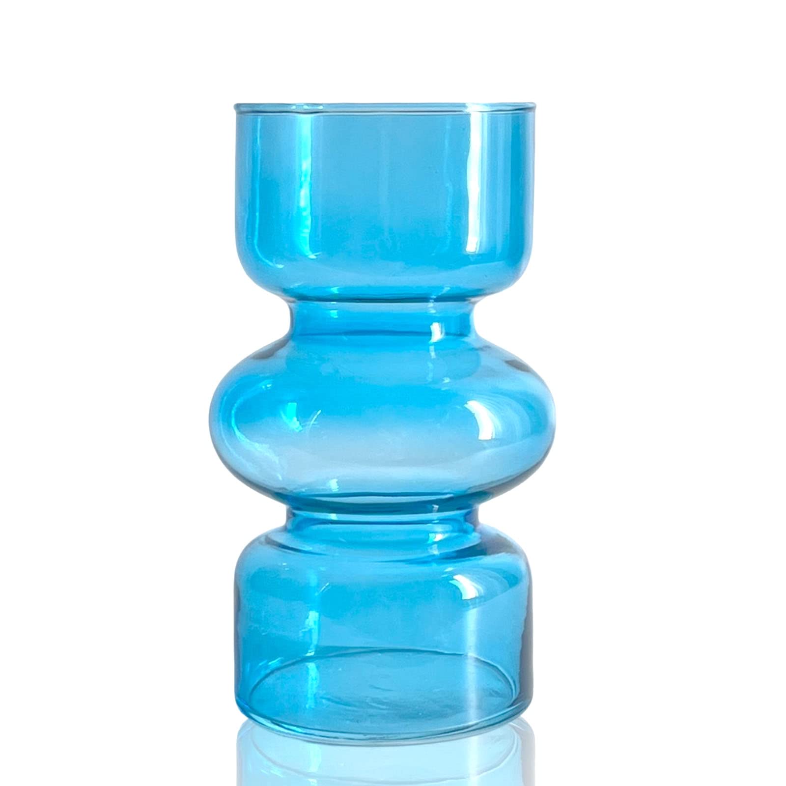 Photo 1 of BLOFLO Blue Transparent Glass Hydroponic Vase, 7Inches Colored Glass Vase for Flower, Modern Geometric Three-Layer Floral Vases for Home Office Wedding Table Décor(Blue)