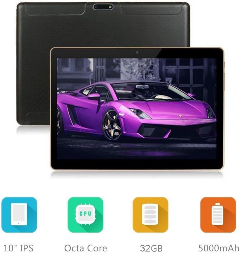 Dieniu Android Tablet 10 inch Dual SIM Card Slots 2.0GHz 2GB RAM 32GB ROM Support WIFI Bluetooth GPS Netflix Youtube (Black)