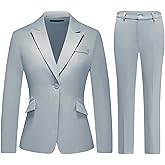Lamgool Women Suit 2 Pieces Set One Button Lady's Business Formal Peak Lapel Blazer and Pants for Work